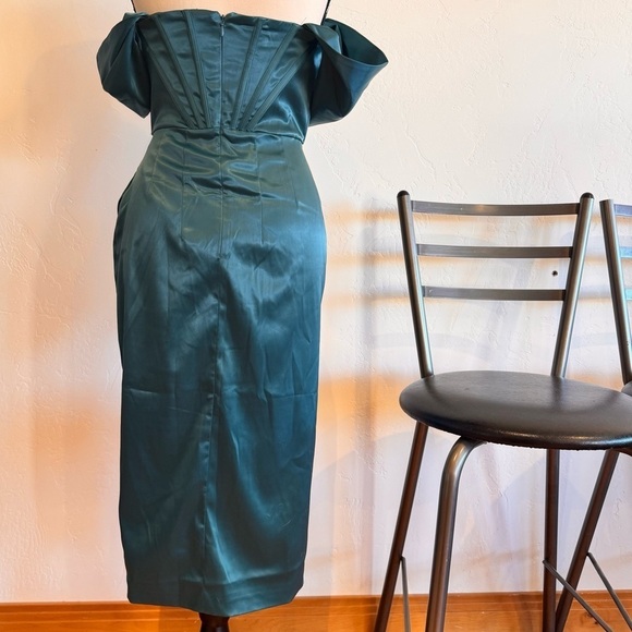 House of CB Loretta style Satin Corset Dress NWT Emerald Peacock green NEW sz S - Picture 5 of 15